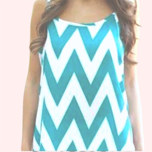 TIMING Mint Turquoise & Ivory Cream Zigzag Chevron Racerback Tie Waist Tank Sz L - Picture 6 of 10